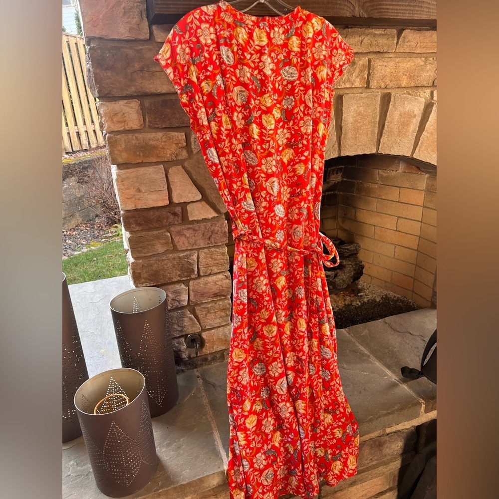 LOFT Orange Floral Wrap Dress Size 12. - Picture 2 of 6